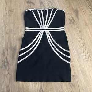 WOW couture Black Strapless Mini Dress with Cream Trim